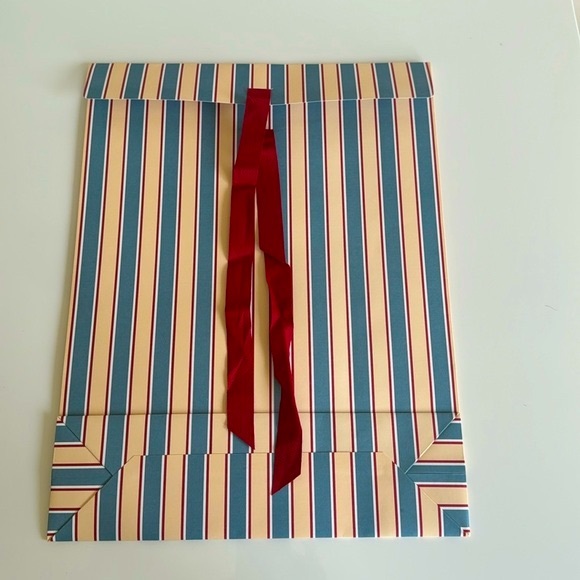 Sezane yellow and blue striped gift bag with ribbon closure - Picture 3 of 5